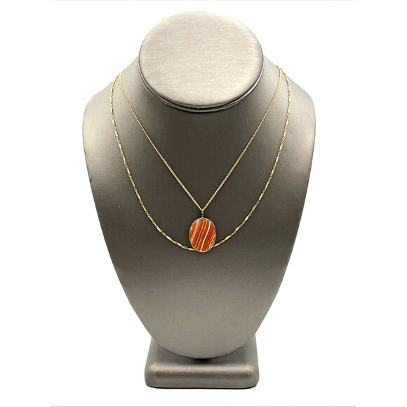 2 Vintage 12k & 14k Gold Filled Chain Agate Necklace 16" and 17.5" - Picture 2 of 8